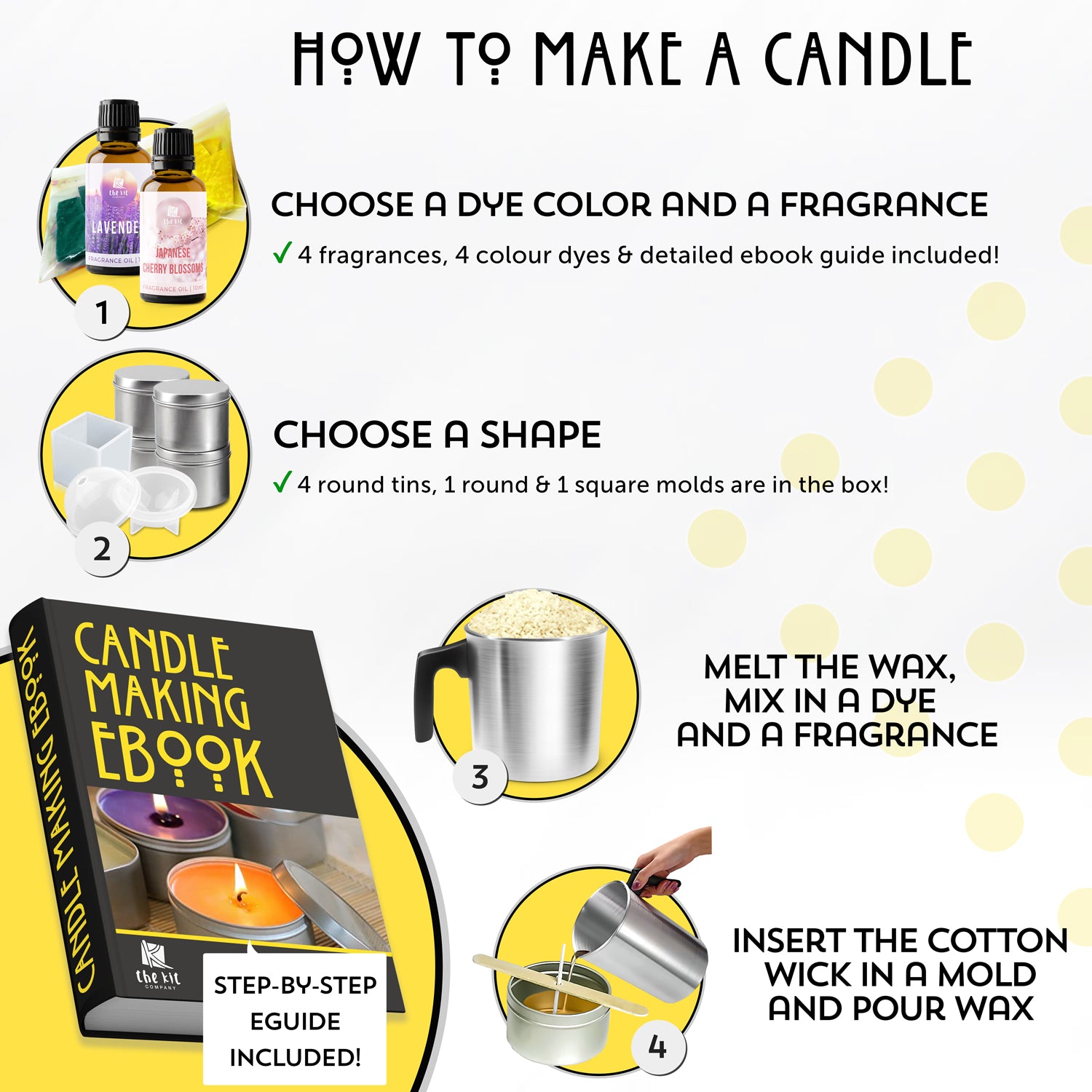 EXCEART 1 juego de velas Kit de fabricación de velas DIY velas perfumadas  pegatinas para adultos, velas redondas para hacer tu kit de velas, jarra de